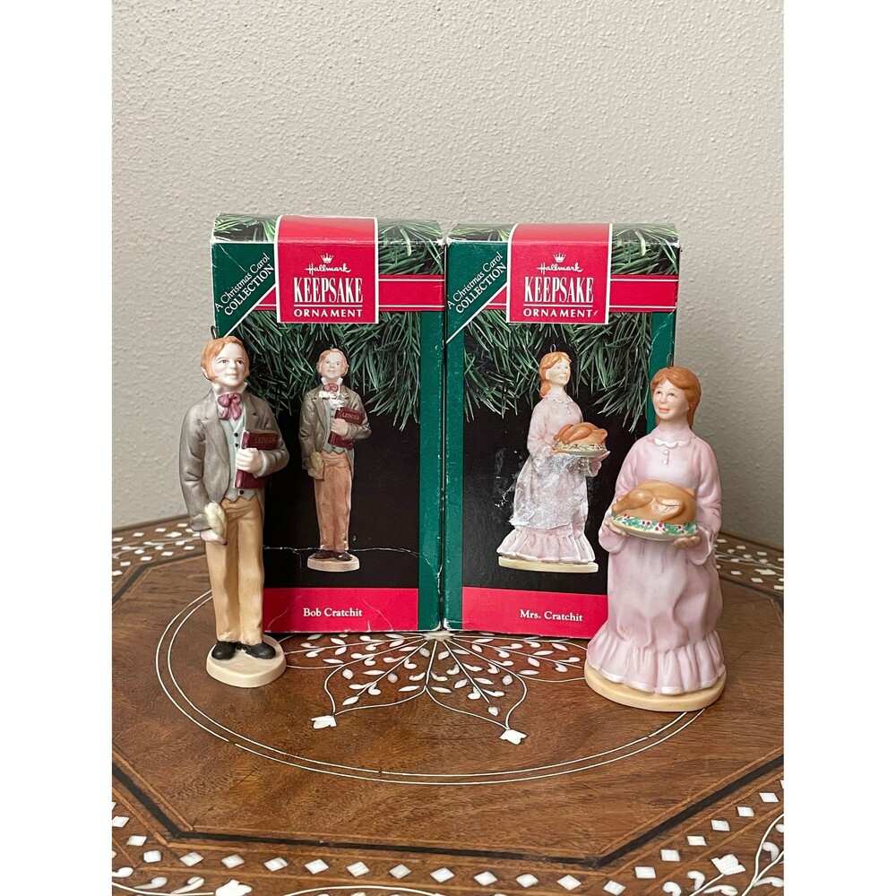 Vintage Pair Of Hallmark Ornaments Bob Cratchit Mrs Cratchit A Christmas Carol